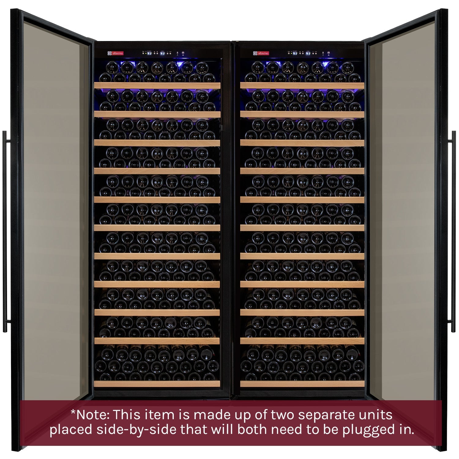 63" Wide Vite II Tru-Vino 554 Bottle Dual Zone Black Side-by-Side Wine Refrigerator - Allavino 2X-YHWR305-1B20 - Allavino - Wine Fridge Pros