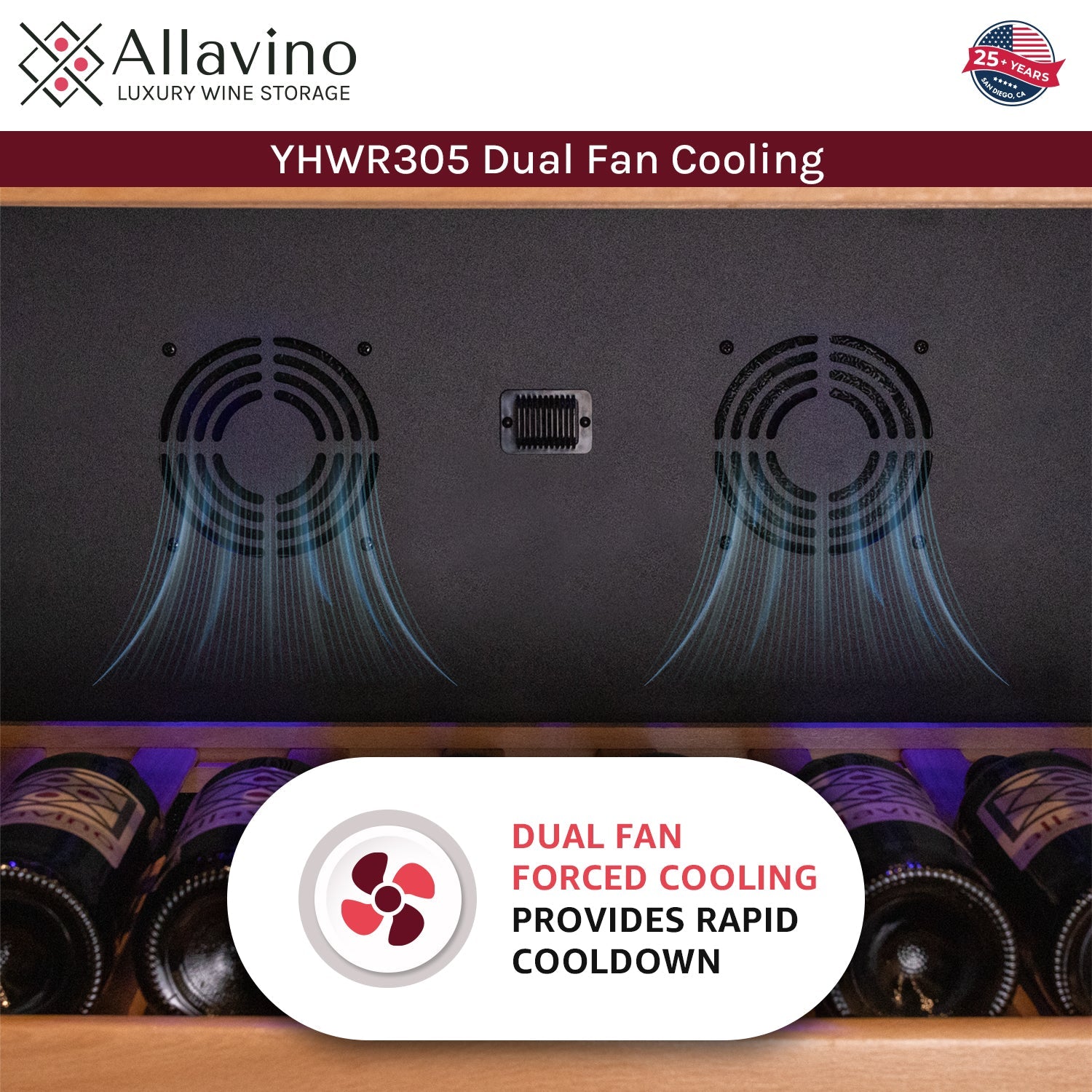 63" Wide Vite II Tru-Vino 554 Bottle Dual Zone Black Side-by-Side Wine Refrigerator - Allavino 2X-YHWR305-1B20 - Allavino - Wine Fridge Pros