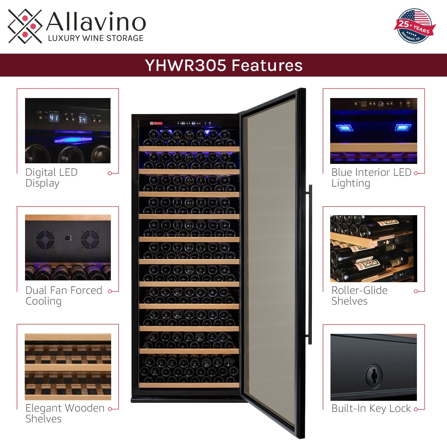 63" Wide Vite II Tru-Vino 554 Bottle Dual Zone Black Side-by-Side Wine Refrigerator - Allavino 2X-YHWR305-1B20 - Allavino - Wine Fridge Pros