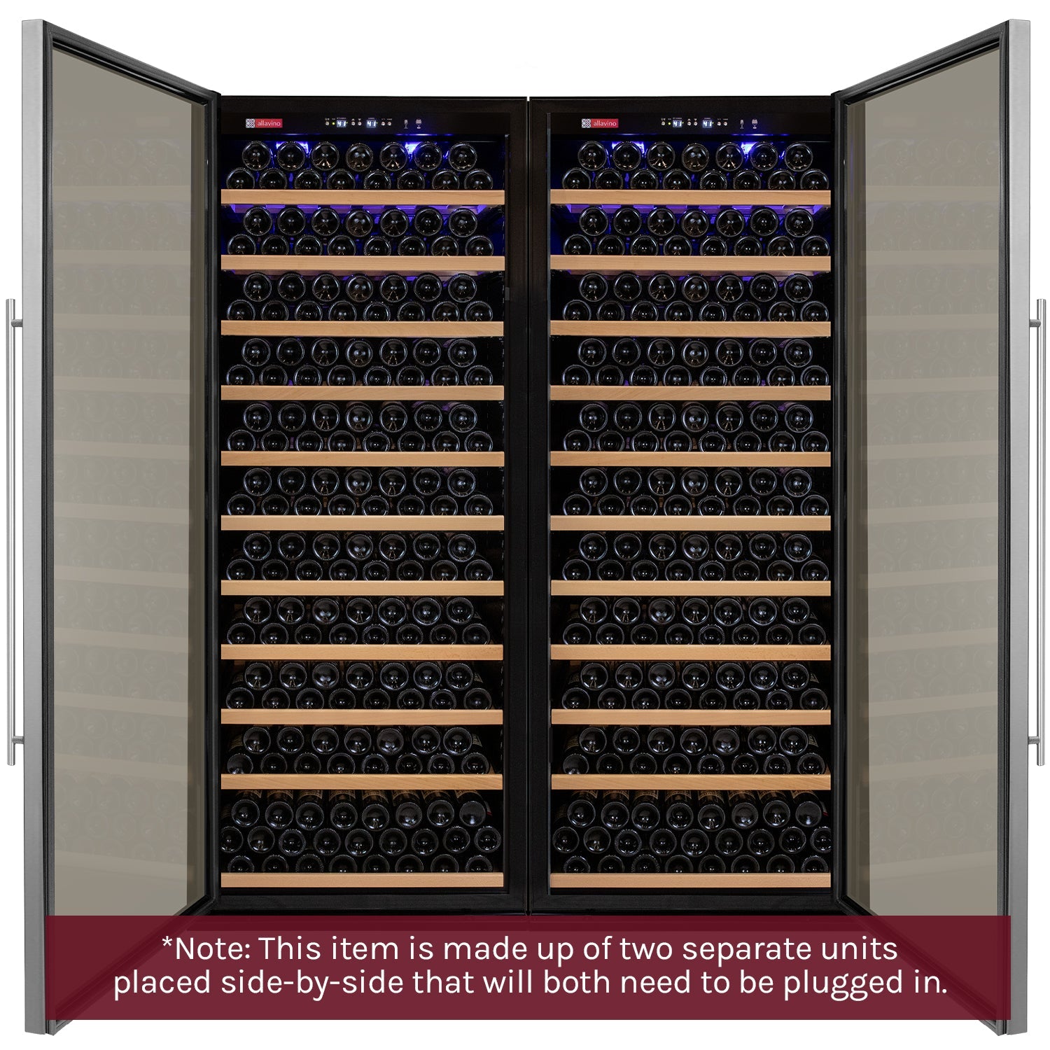 63" Wide Vite II Tru-Vino 554 Bottle Dual Zone Stainless Steel Side-by-Side Wine Refrigerator - Allavino 2X-YHWR305-1S20 - Allavino - Wine Fridge Pros