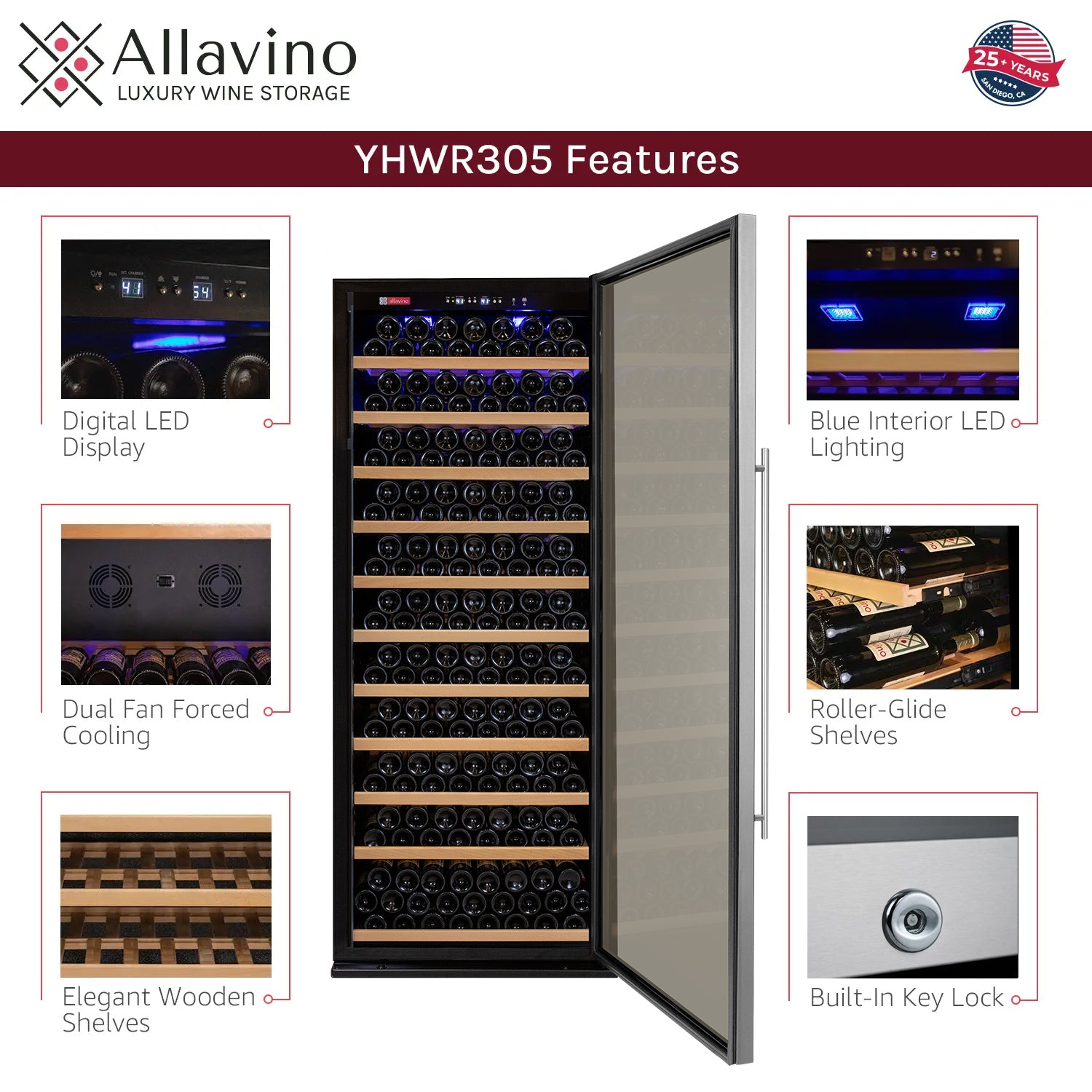 63" Wide Vite II Tru-Vino 554 Bottle Dual Zone Stainless Steel Side-by-Side Wine Refrigerator - Allavino 2X-YHWR305-1S20 - Allavino - Wine Fridge Pros