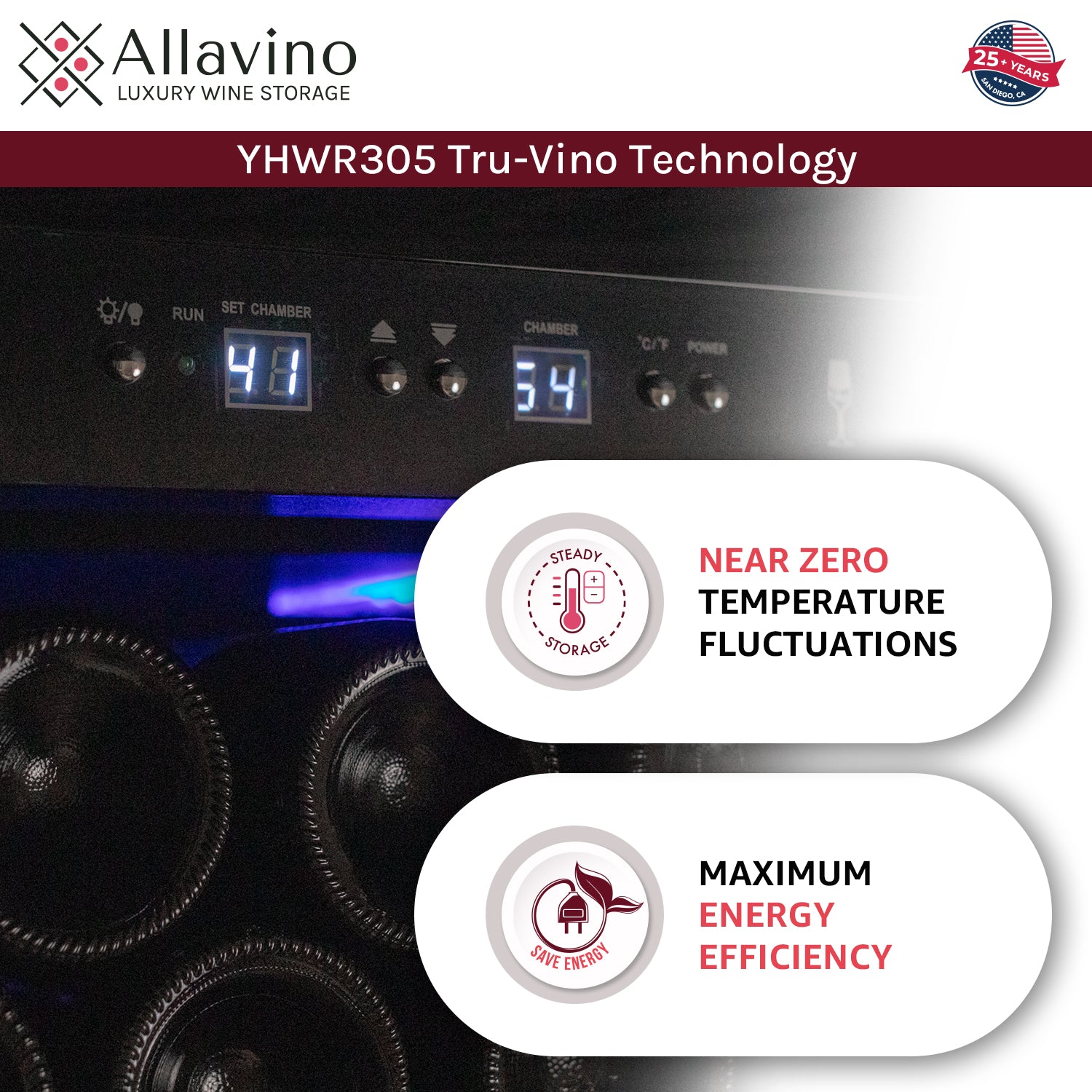 63" Wide Vite II Tru-Vino 554 Bottle Dual Zone Stainless Steel Side-by-Side Wine Refrigerator - Allavino 2X-YHWR305-1S20 - Allavino - Wine Fridge Pros