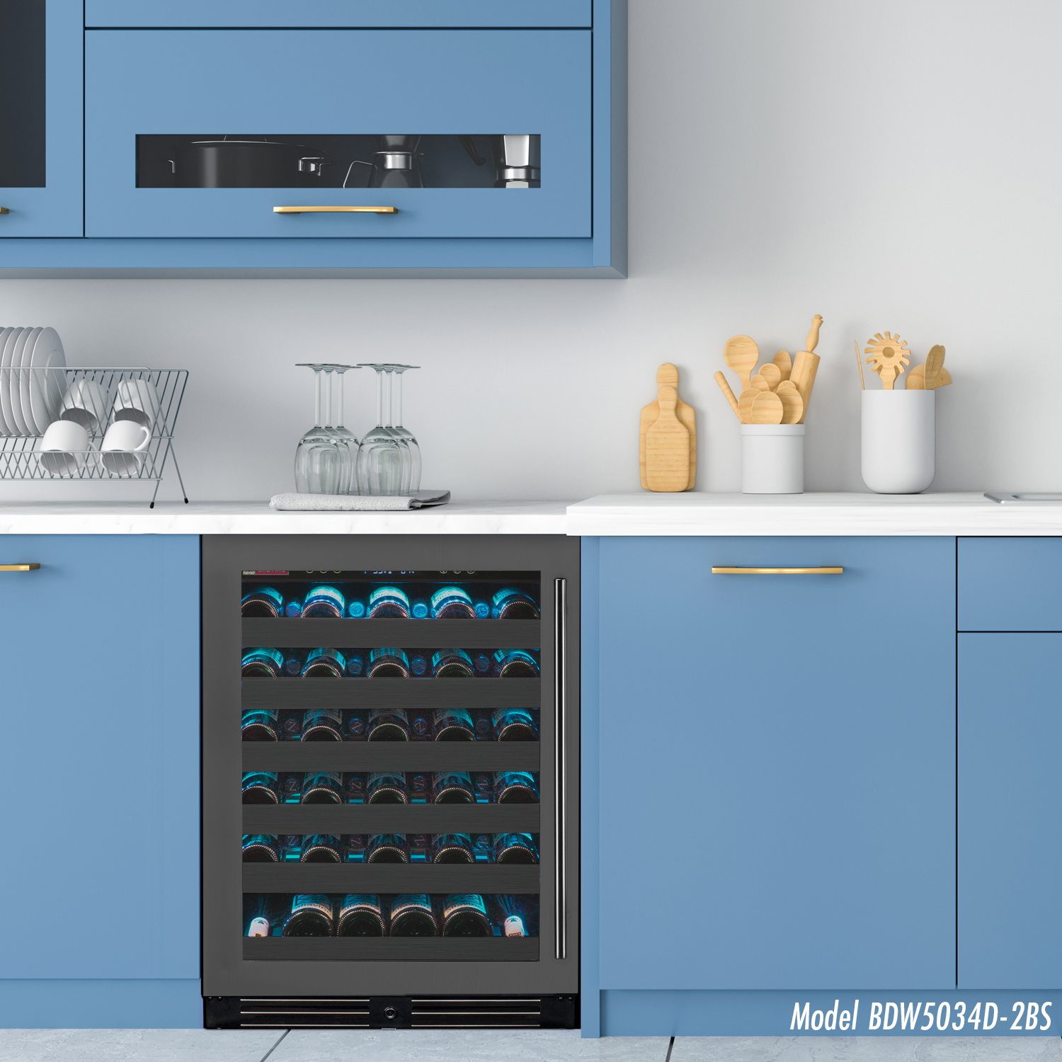 Reserva Series 50 Bottle 34" Tall Single Zone Left Hinge Black Stainless Steel Wine Cooler Refrigerator - Allavino BDW5034S-1BSL - Allavino - Wine Fridge Pros