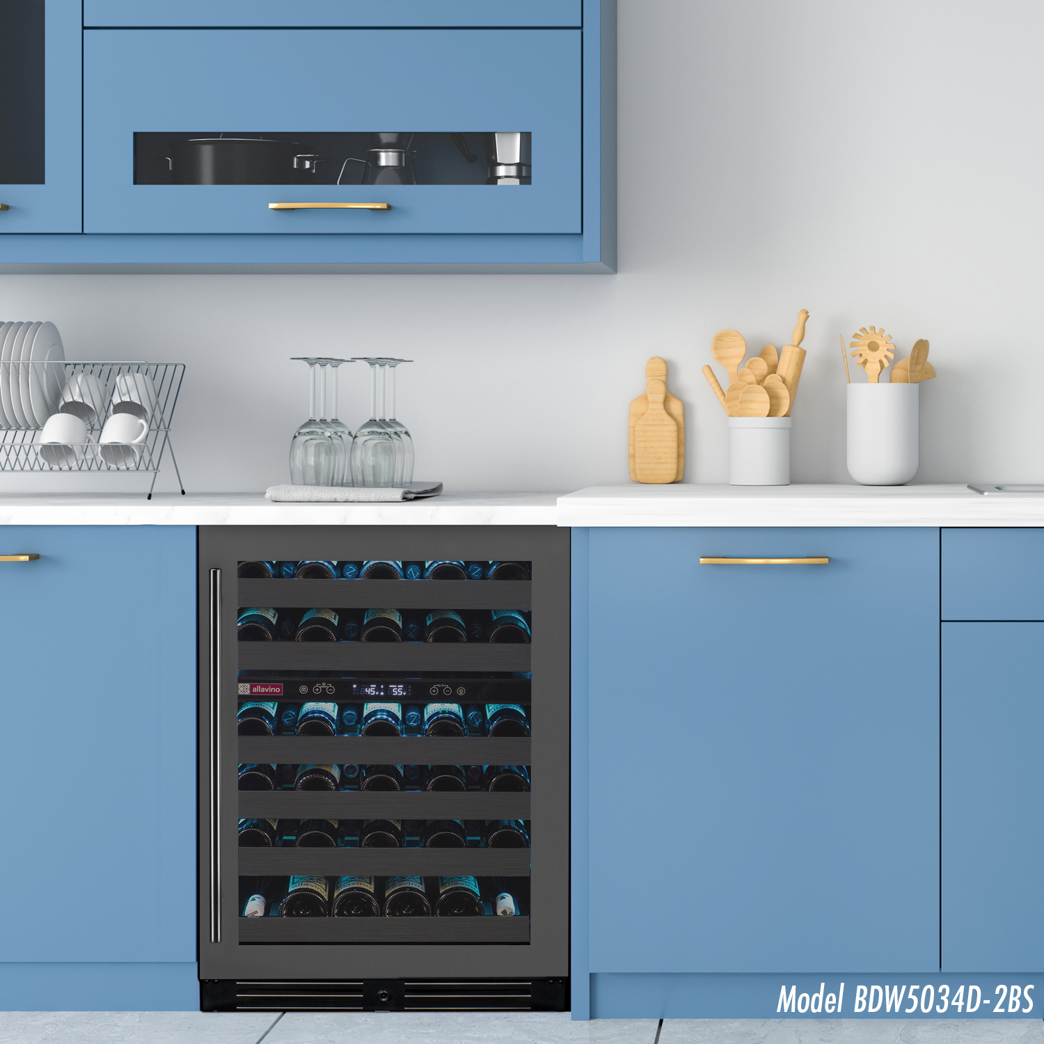 Reserva Series 50 Bottle Dual Zone Undercounter Wine Cooler Refrigerator with Black Stainless Steel Door - Right Hinge - Allavino BDW5034D-2BSR - Allavino - Wine Fridge Pros