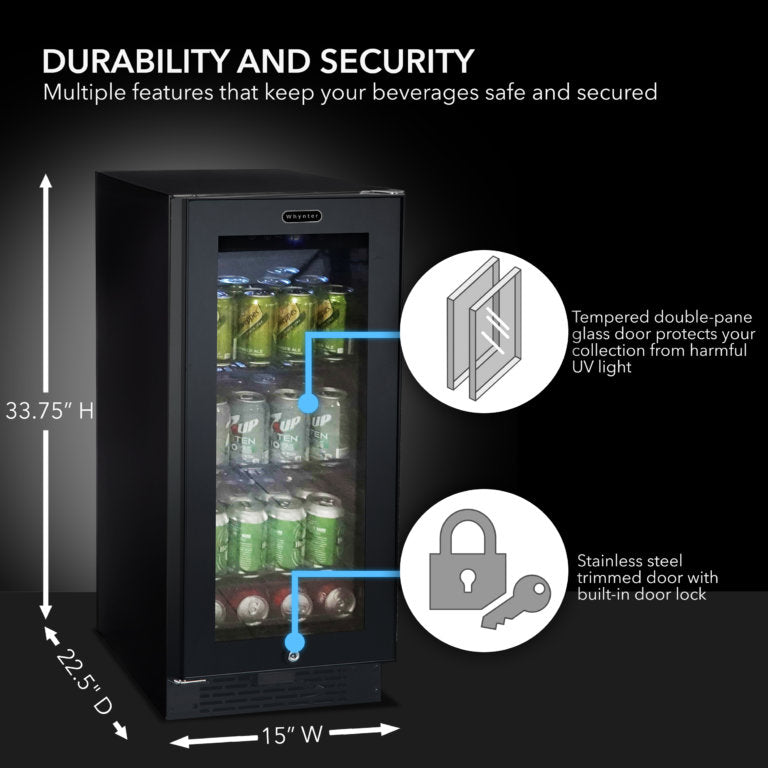 80 Can Capacity Built-in Black Glass 3.0 cu ft. Beverage Refrigerator - Whynter BBR-801BG - Whynter - Wine Fridge Pros