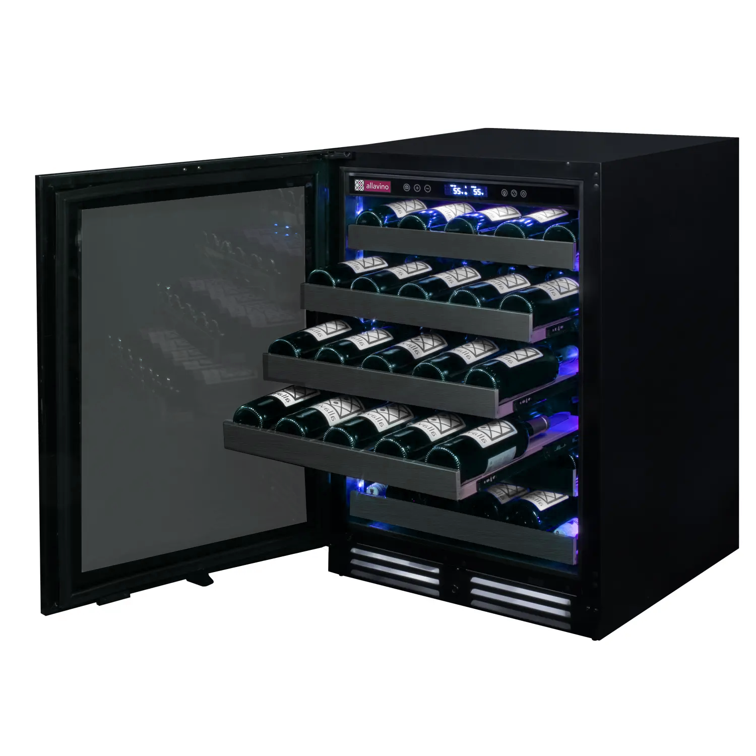 Reserva Series 50 Bottle 34" Tall Single Zone Left Hinge Black Stainless Steel Wine Cooler Refrigerator - Allavino BDW5034S-1BSL - Allavino - Wine Fridge Pros