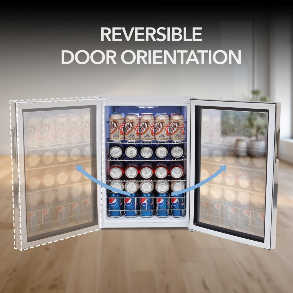 17″ 98-Can Freestanding Beverage Refrigerator Cooler with Lock – Stainless Steel - Whynter BR-091WS - Whynter - Wine Fridge Pros