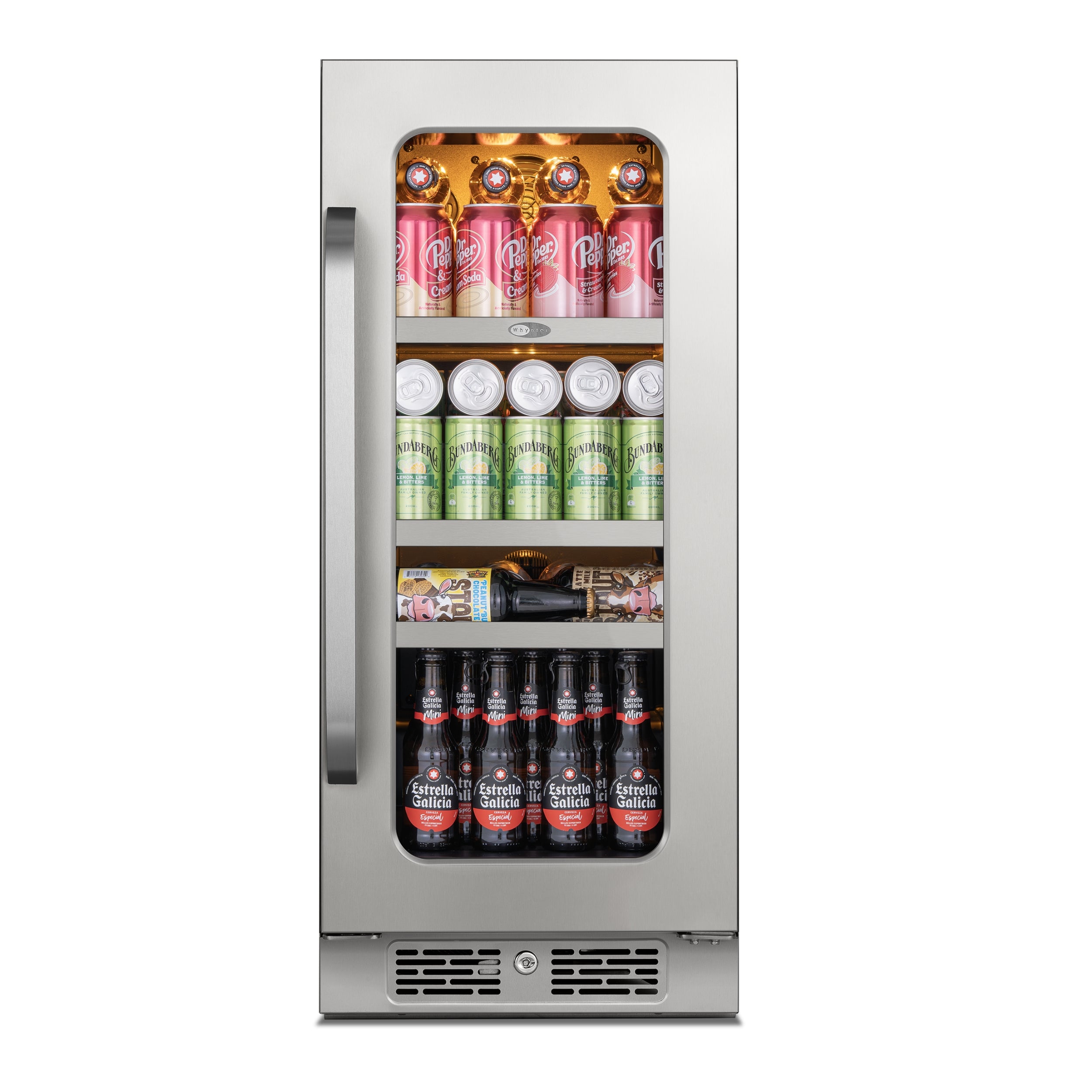 15″ Undercounter 128 Cans Seamless Stainless Steel Beverage Fridge | BSR-080SB