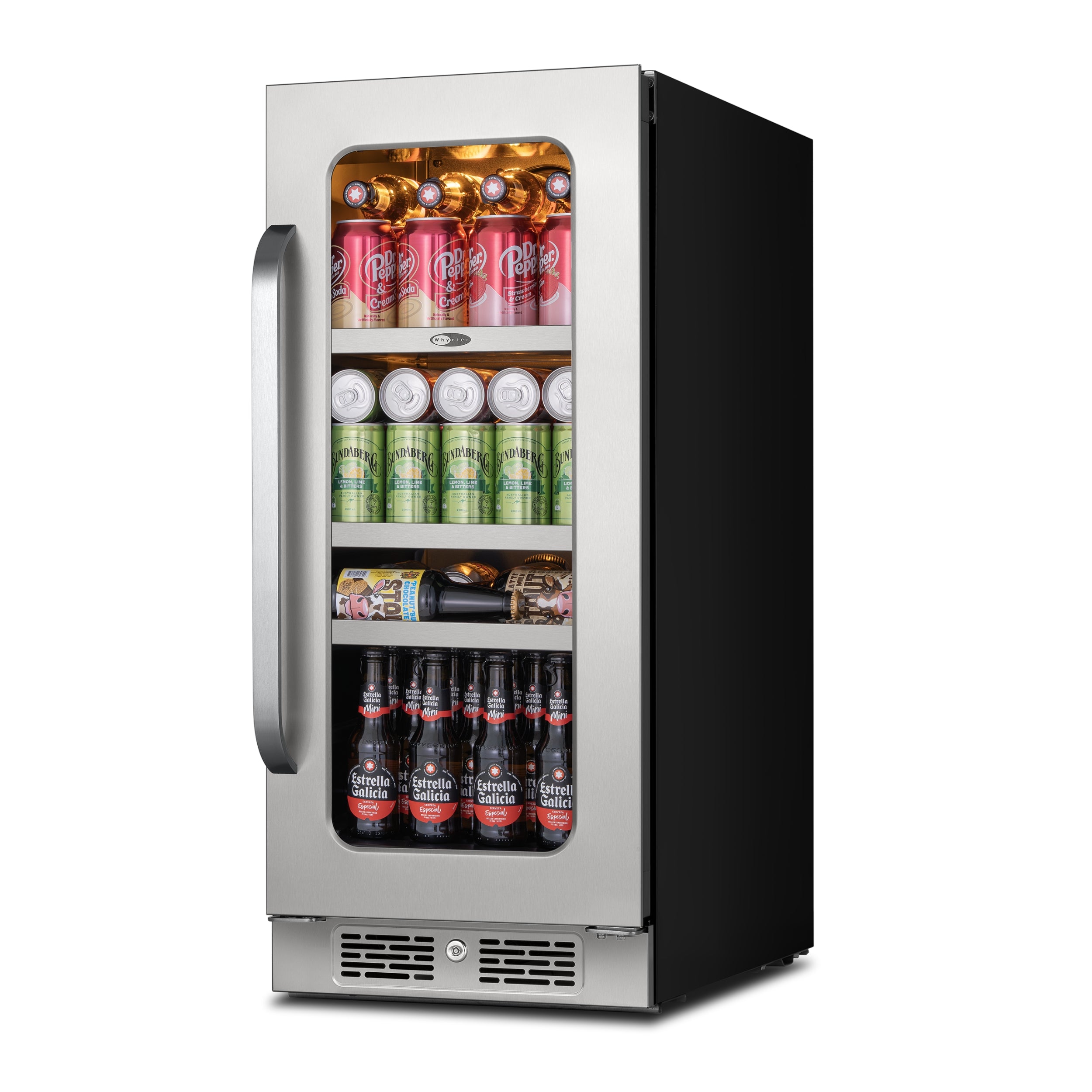 15″ Undercounter 128 Cans Seamless Stainless Steel Beverage Fridge | BSR-080SB