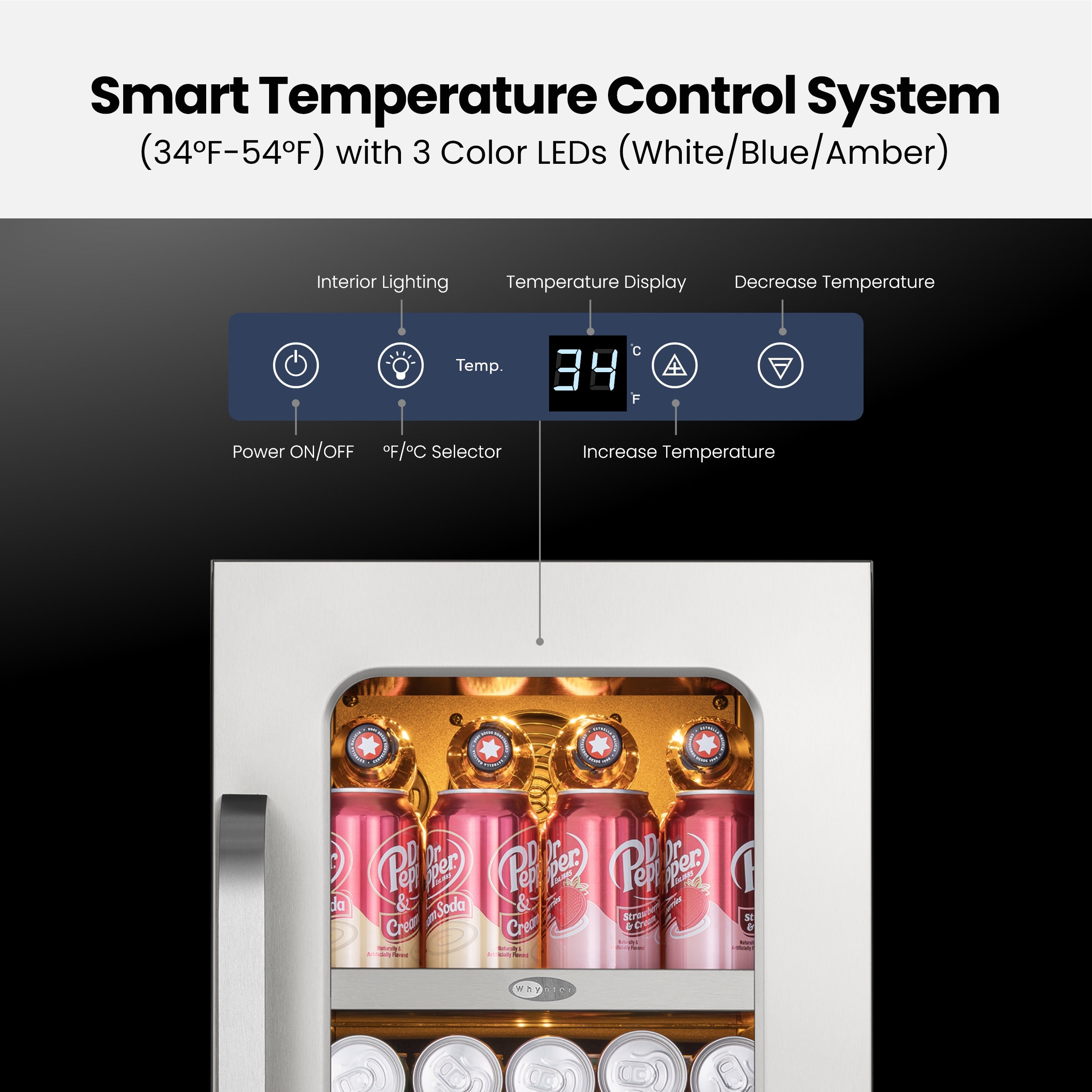 15″ Undercounter 128 Cans Seamless Stainless Steel Beverage Fridge | BSR-080SB