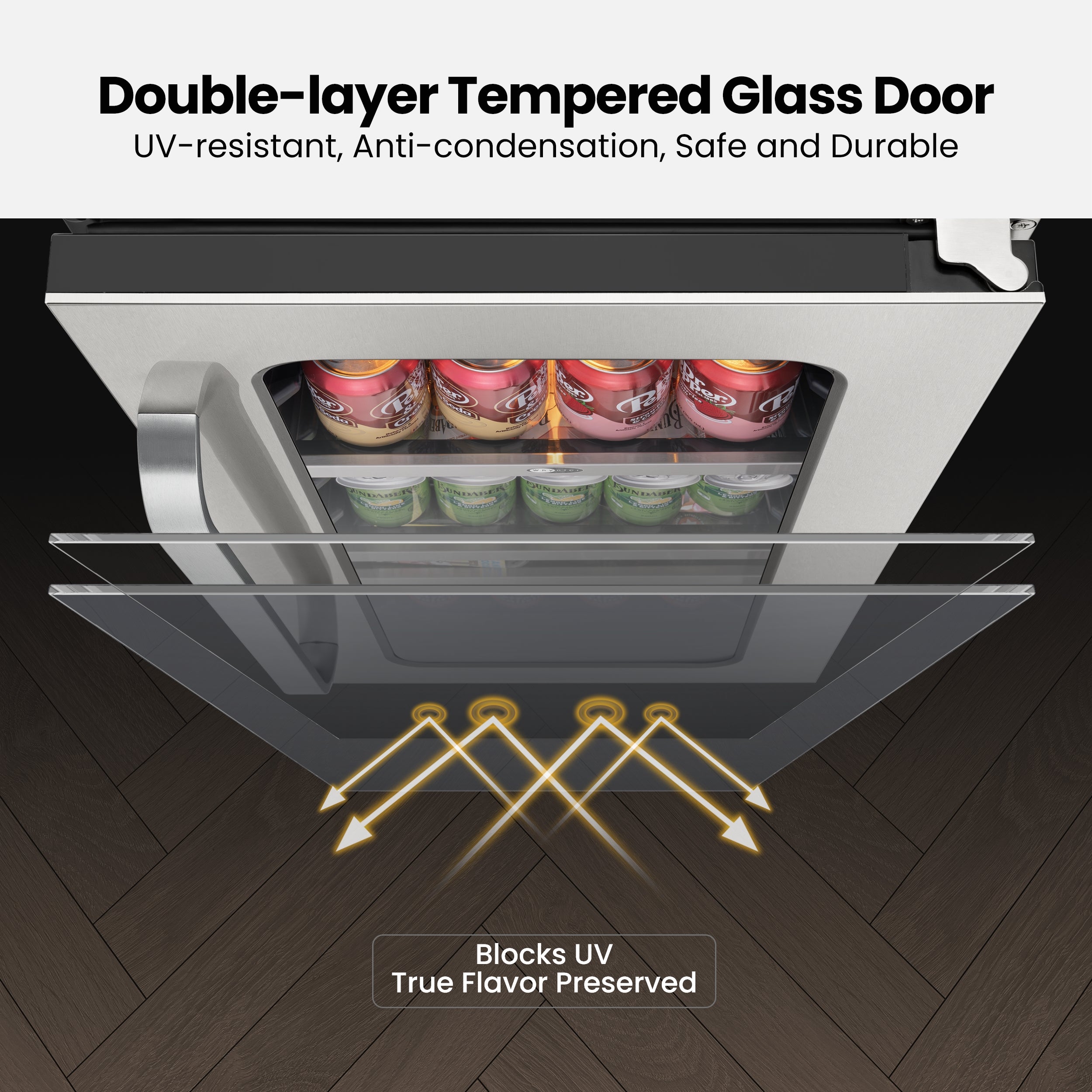 15″ Undercounter 128 Cans Seamless Stainless Steel Beverage Fridge | BSR-080SB