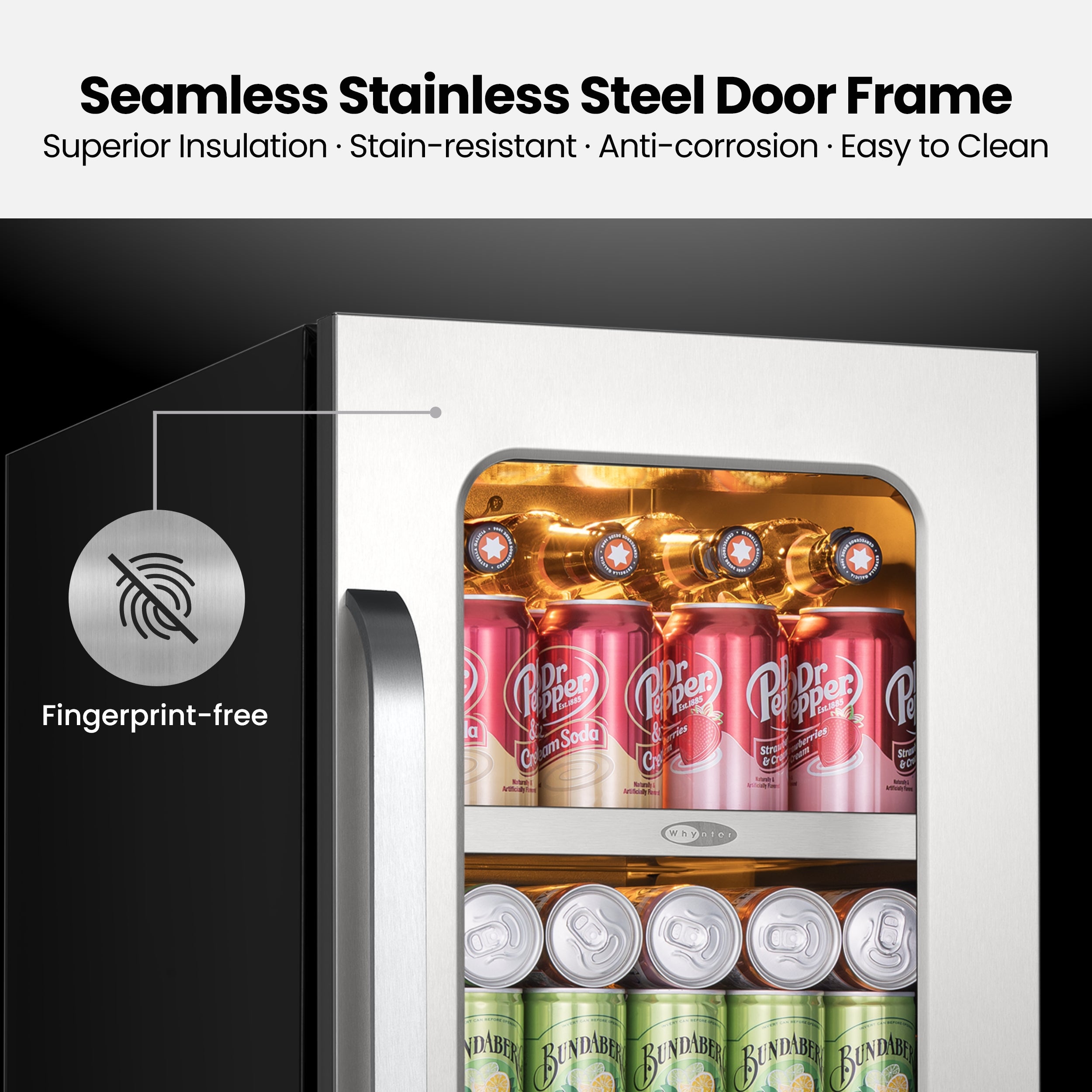 15″ Undercounter 128 Cans Seamless Stainless Steel Beverage Fridge | BSR-080SB