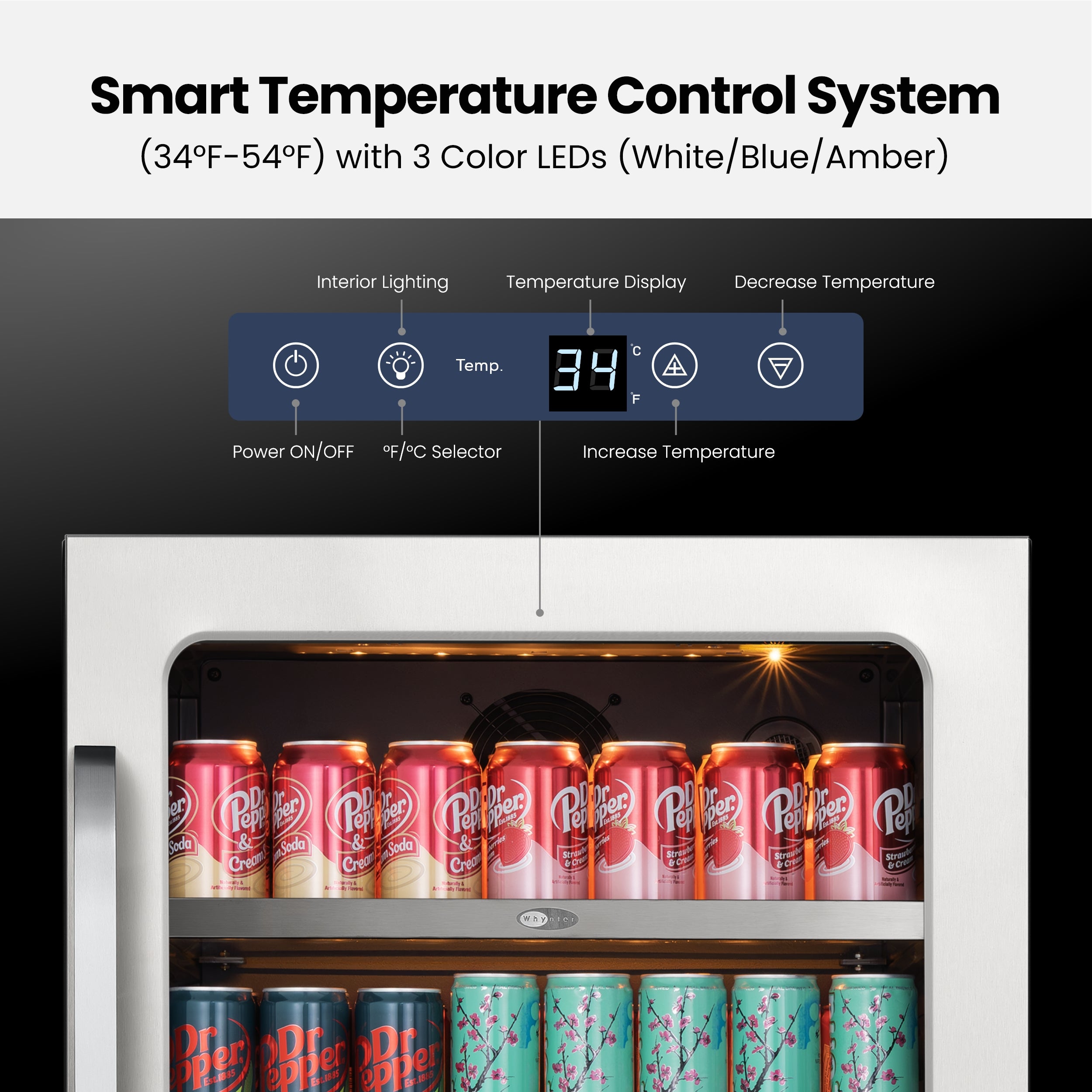24″ Undercounter 166 Cans Seamless Stainless Steel Beverage Fridge | BSR-140SB