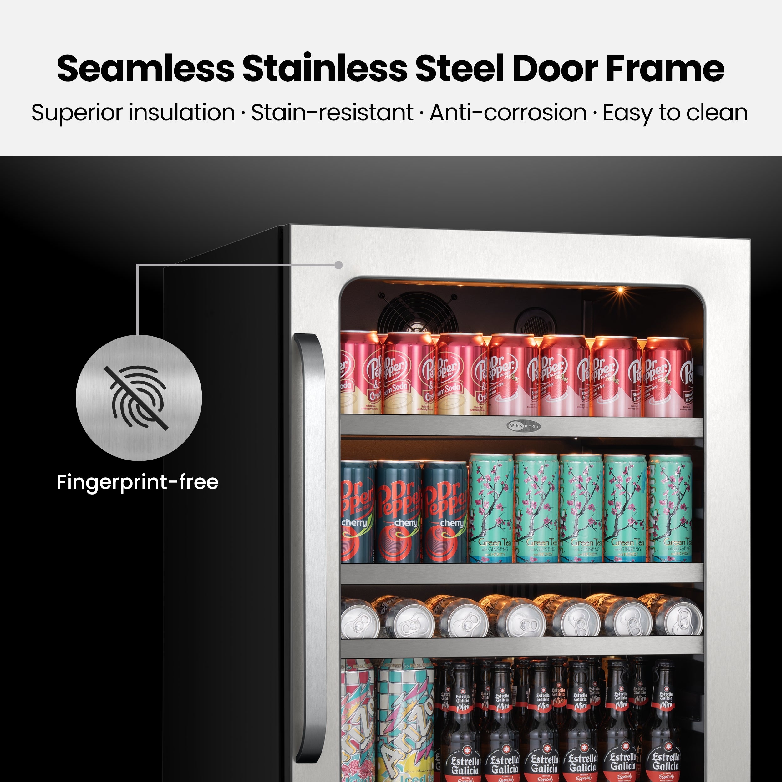 24″ Undercounter 166 Cans Seamless Stainless Steel Beverage Fridge | BSR-140SB