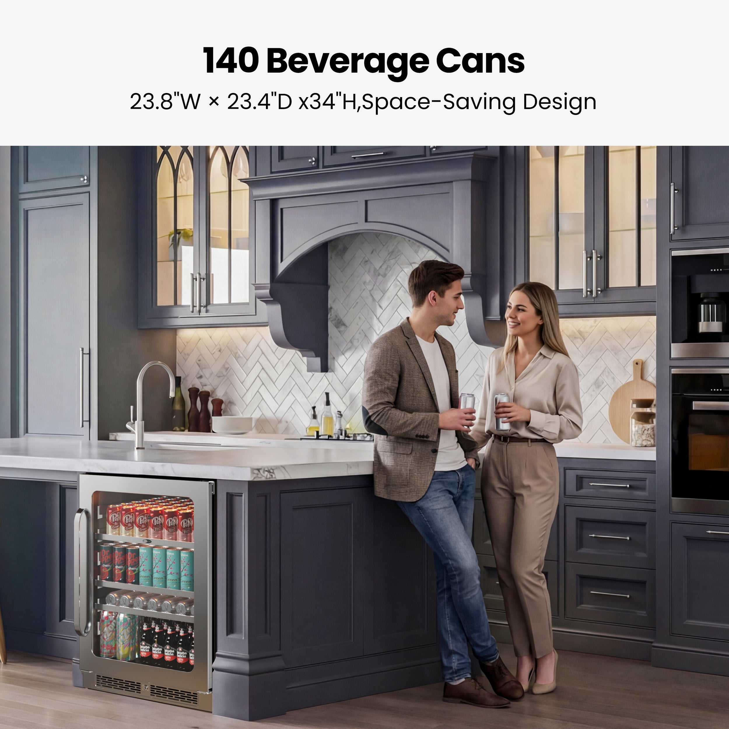 24″ Undercounter 166 Cans Seamless Stainless Steel Beverage Fridge | BSR-140SB