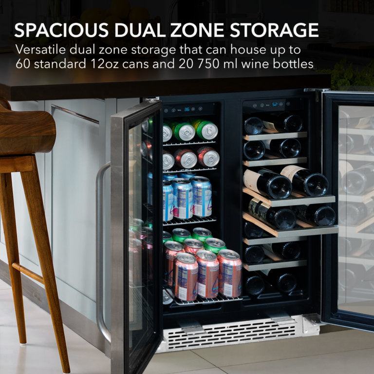 24″ Built-In French Door Dual Zone 20 Bottle Wine Refrigerator 60 Can Beverage Center - Whynter BWB-2060FDS - Whynter - Wine Fridge Pros