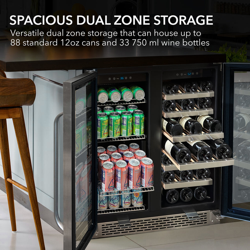 30″ Built-In French Door Dual Zone 33 Bottle Wine Refrigerator 88 Can Beverage Center - Whynter BWB-3388FDS - Whynter - Wine Fridge Pros