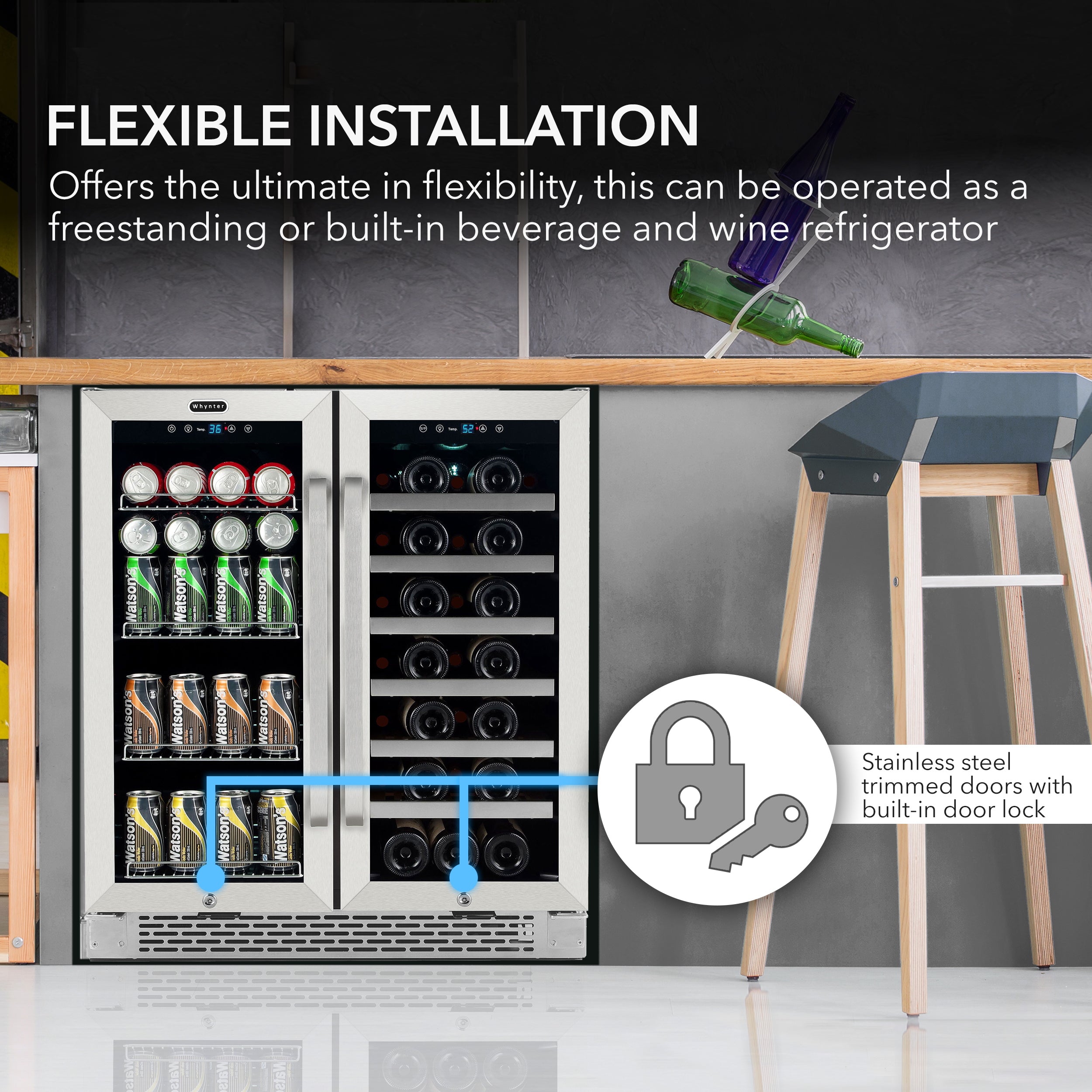 30″ Built-In French Door Dual Zone 33 Bottle Wine Refrigerator 88 Can Beverage Center - Whynter BWB-3388FDS - Whynter - Wine Fridge Pros