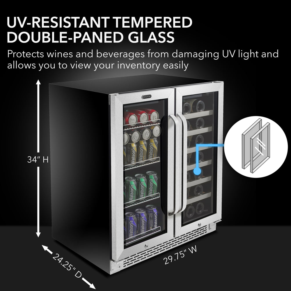 30″ Built-In French Door Dual Zone 33 Bottle Wine Refrigerator 88 Can Beverage Center - Whynter BWB-3388FDS - Whynter - Wine Fridge Pros