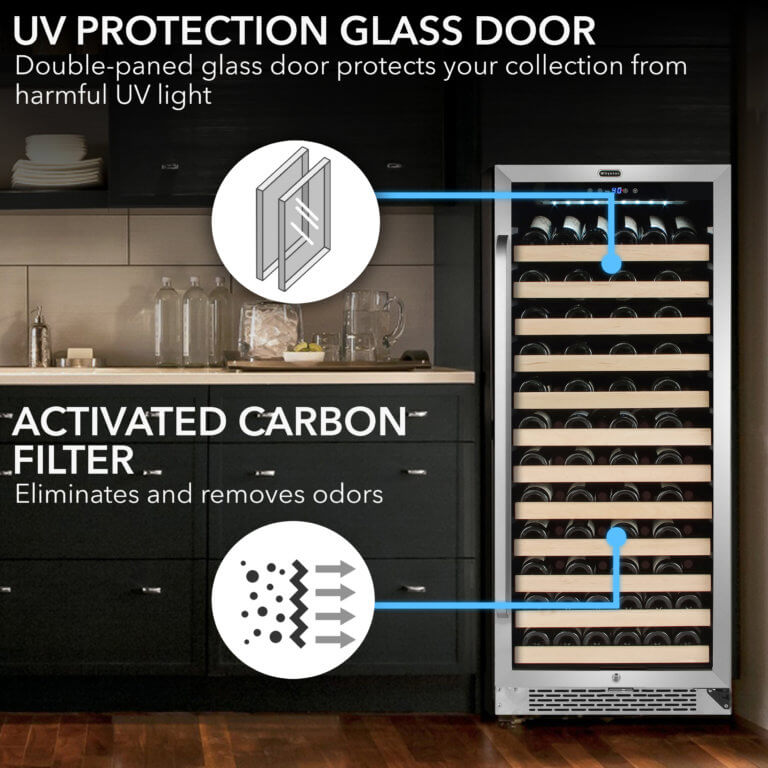 100 Bottle Built-in Stainless Steel Compressor Wine Refrigerator with Display Rack and LED display - Whynter BWR-1002SD - Whynter - Wine Fridge Pros