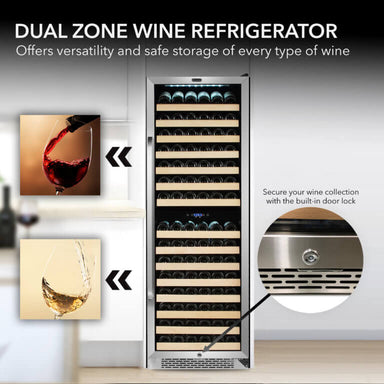 164 Bottle Built-in Stainless Steel Dual Zone Compressor Wine Refrigerator with Display Rack and LED display - Whynter BWR-1642DZ - Whynter - Wine Fridge Pros