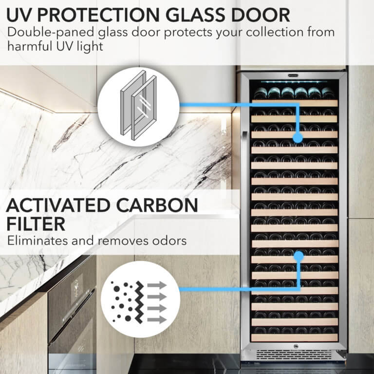166 Bottle Built-in Stainless Steel Compressor Wine Refrigerator with Display Rack and LED display - Whynter BWR-1662SD - Whynter - Wine Fridge Pros