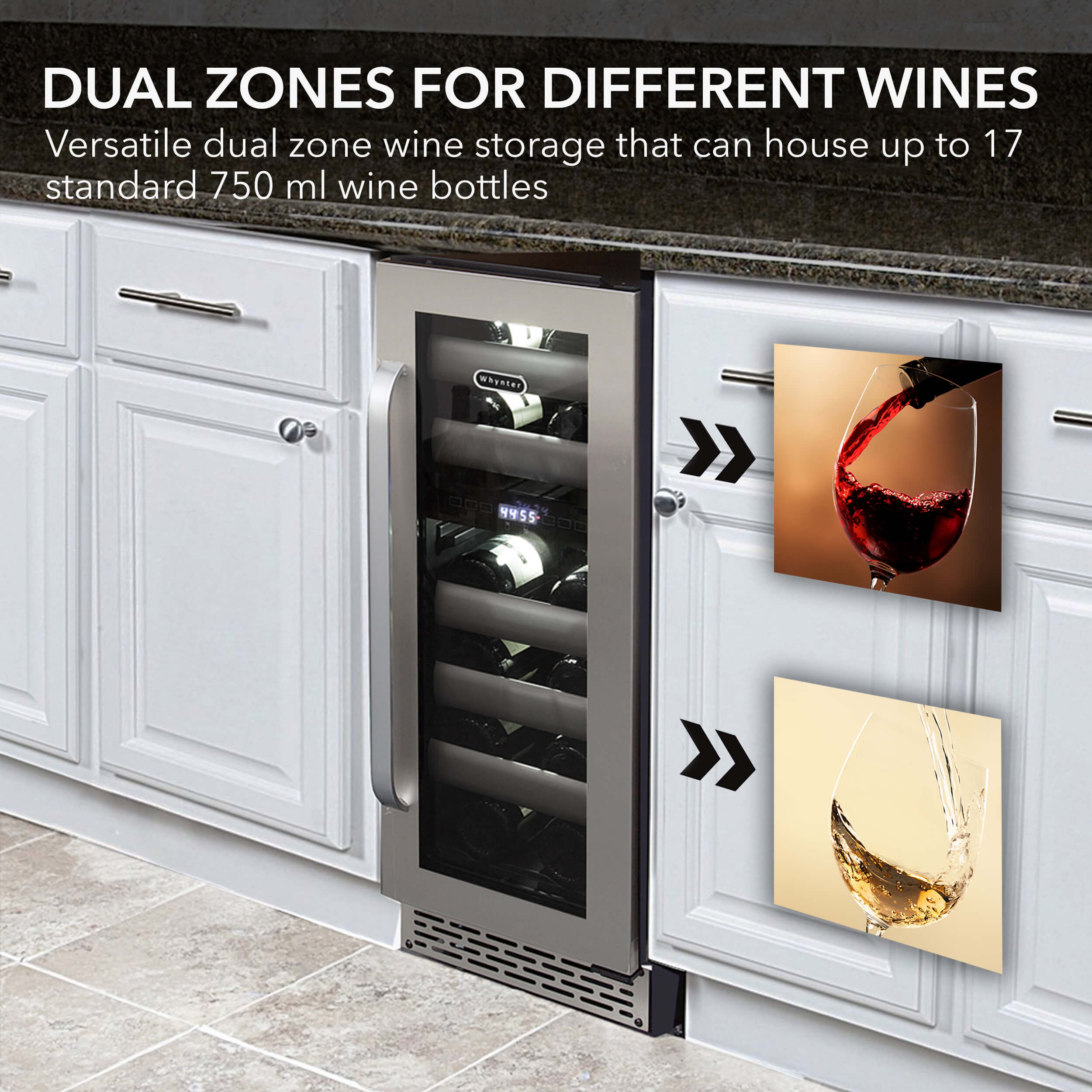 Elite 17 Bottles Seamless Stainless Steel Door Dual Zone Built-in Wine Refrigerator - Whynter BWR-171DS - Whynter - Wine Fridge Pros