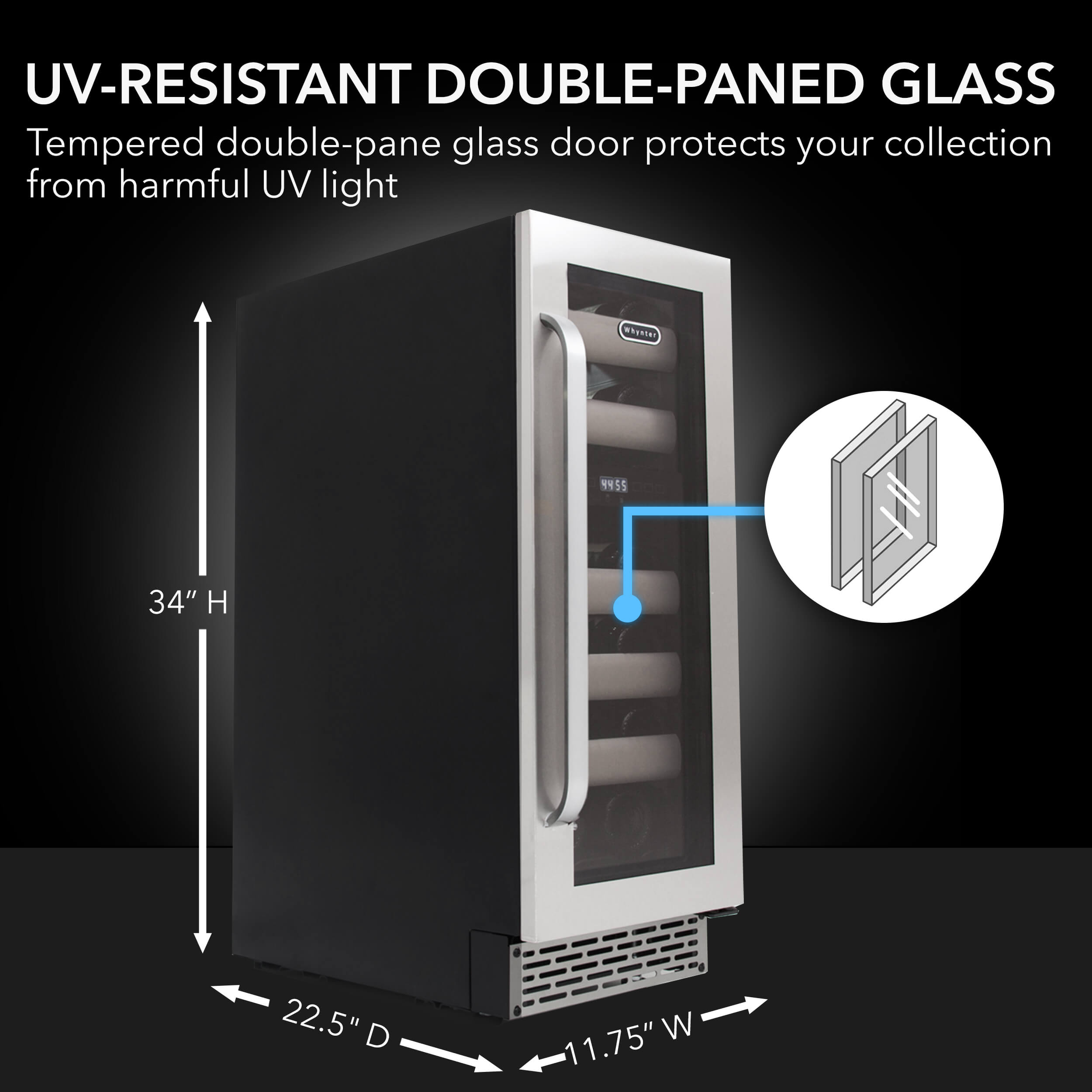 Elite 17 Bottles Seamless Stainless Steel Door Dual Zone Built-in Wine Refrigerator - Whynter BWR-171DS - Whynter - Wine Fridge Pros