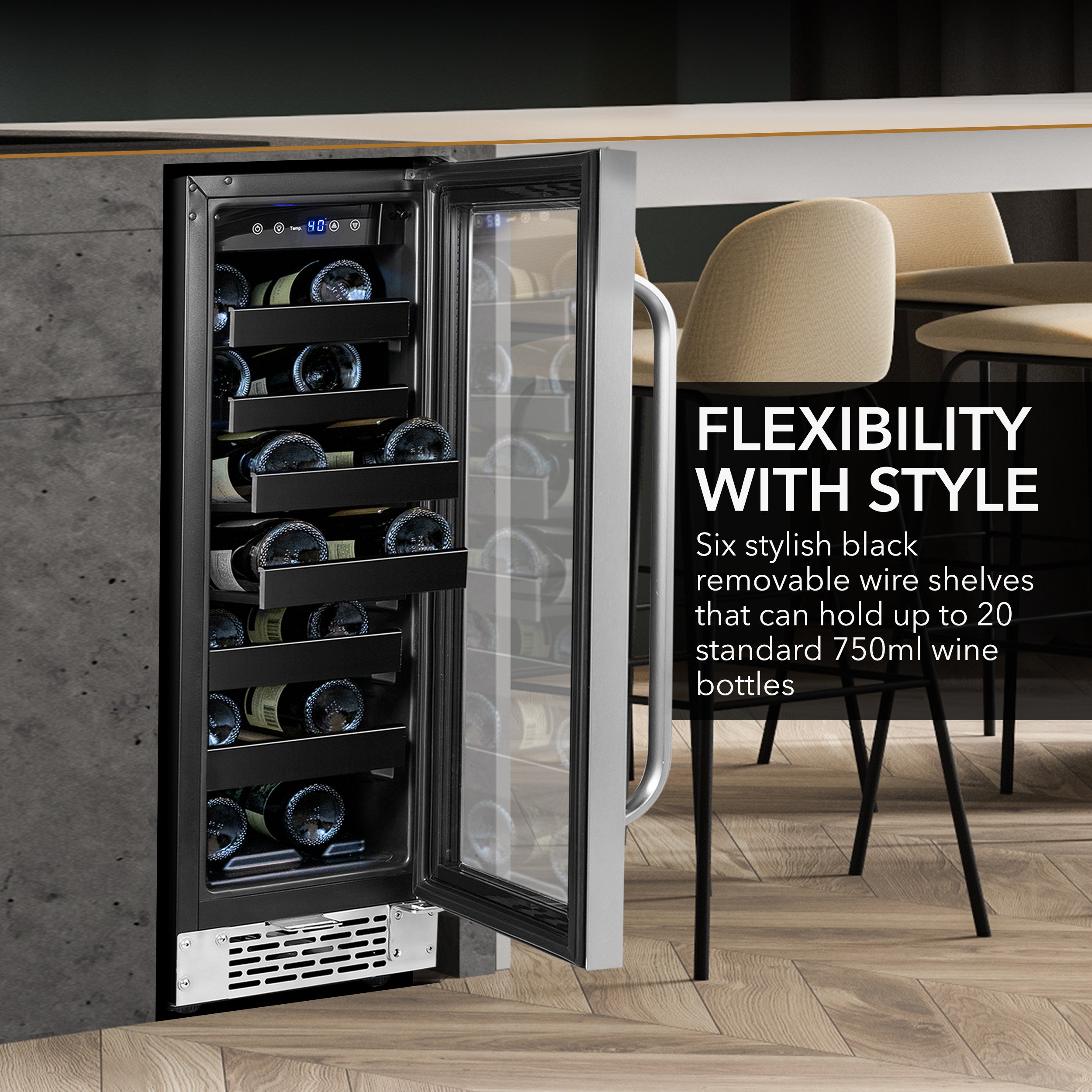 20 Bottle 12" Undercounter Stainless Steel Wine Refrigerator with Reversible Door, Digital Control, Lock and Carbon Filter - Whynter BWR-208SB - Whynter - Wine Fridge Pros