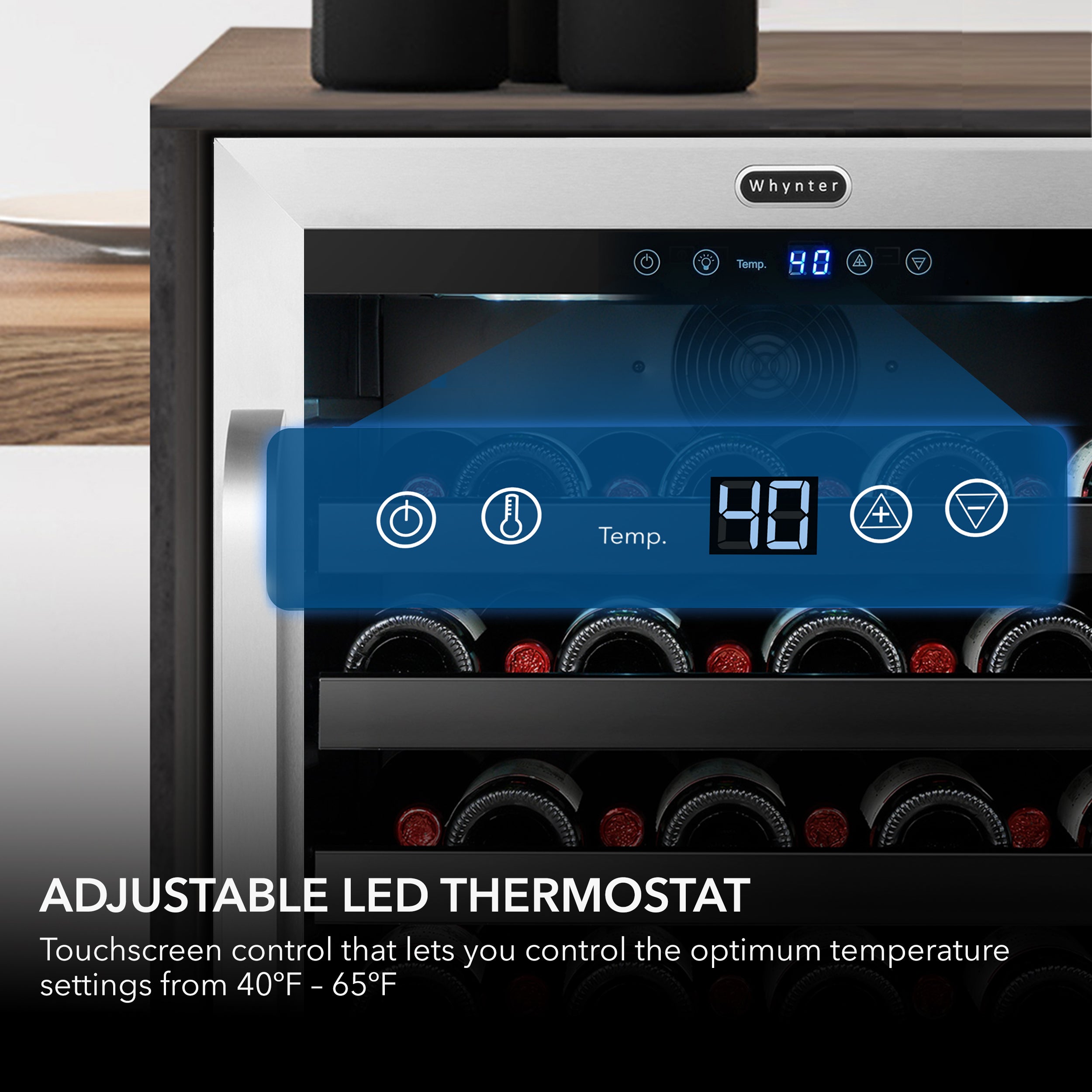 46 Bottle 24" Undercounter Stainless Steel Wine Refrigerator with Reversible Door, Digital Control, Lock, and Carbon Filter - Whynter BWR-408SB - Whynter - Wine Fridge Pros