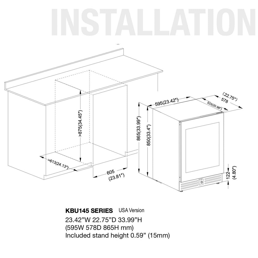 24 Inch Under Counter LOW-E Glass Door Dual Zone Wine Cooler - KingsBottle KBU145DX - KingsBottle - Wine Fridge Pros