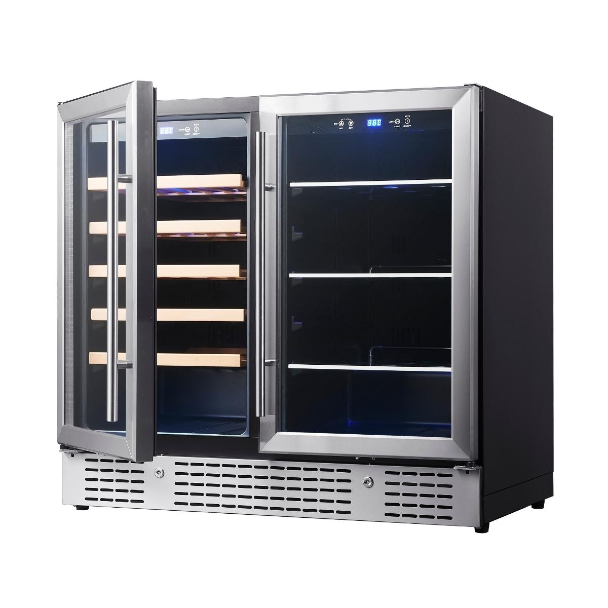 KingsBottle 36 Beer and Wine Cooler Combination with Low-E Glass Door - Stainless Steel Trim