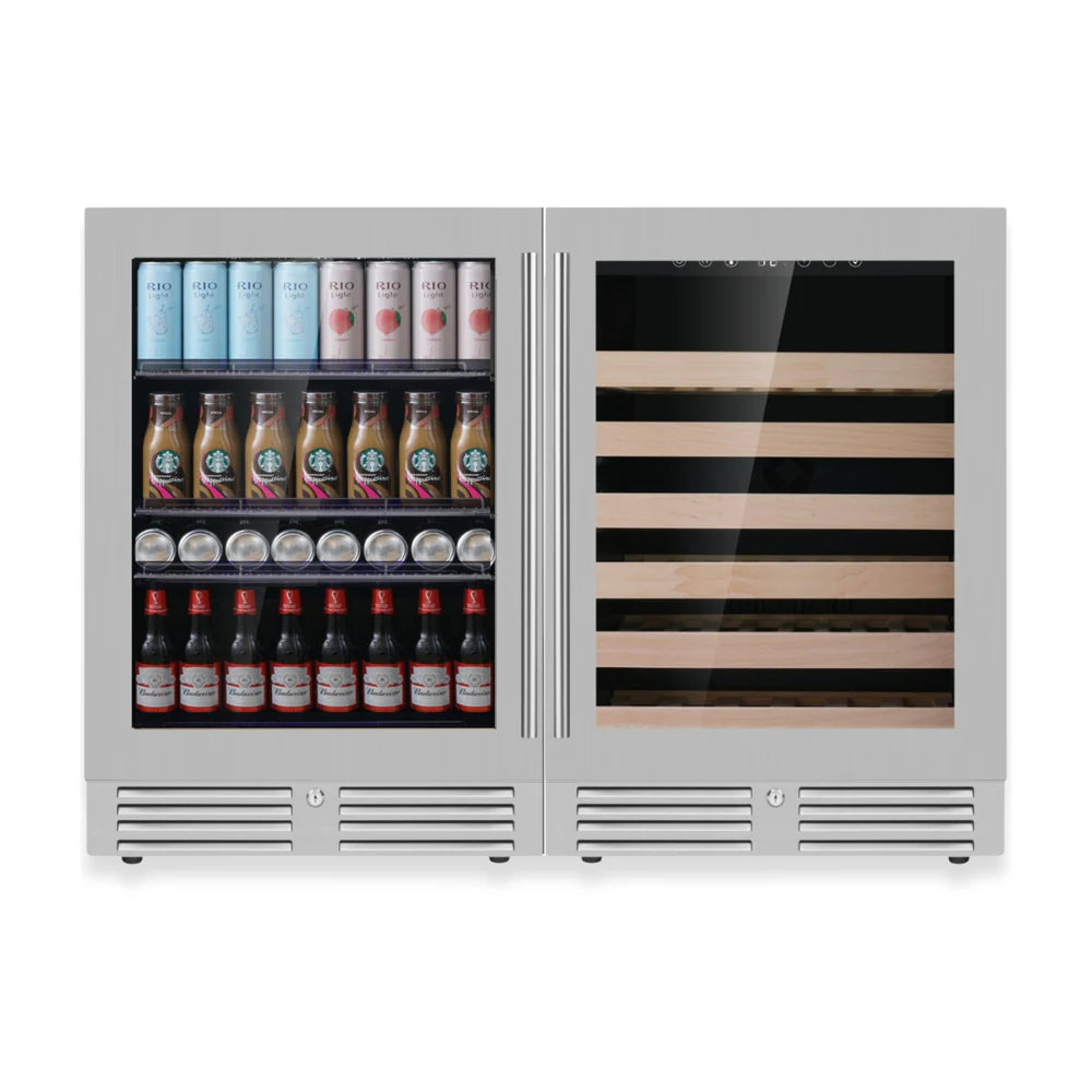 Ultimate Under-Bench Wine & Beverage Refrigerator Combo with Low-E Glass Door - KingsBottle KBU145BW2 - KingsBottle - Wine Fridge Pros