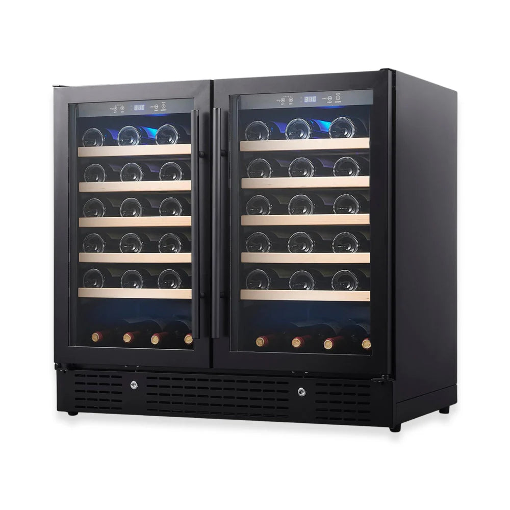 36-inch Under Bench Dual-Zone Wine Cooler with Low-E Glass Door - KingsBottle KBU190W2 - KingsBottle - Wine Fridge Pros