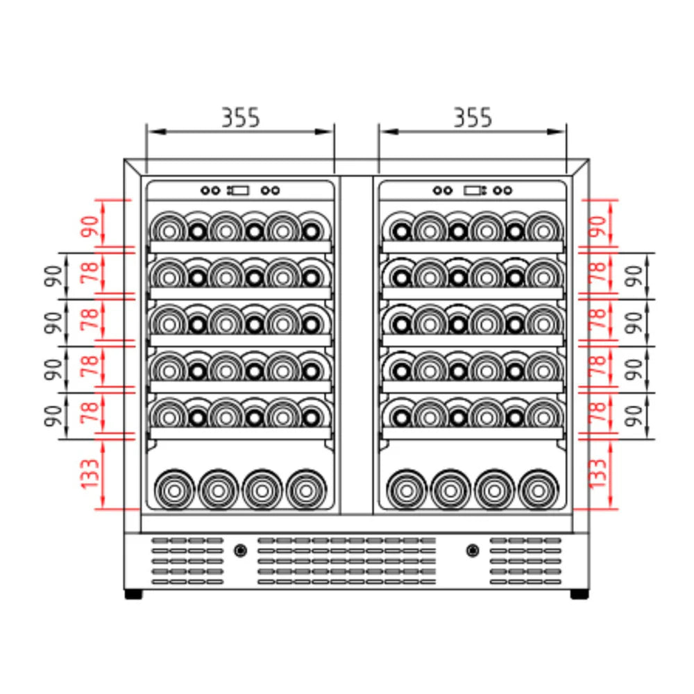 36-inch Under Bench Dual-Zone Wine Cooler with Low-E Glass Door - KingsBottle KBU190W2 - KingsBottle - Wine Fridge Pros