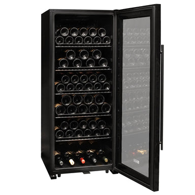 Contemporary 102 Bottle Single Zone Freestanding Wine Refrigerator with Black Glass Door - Allavino KWR102S-1BGR - Allavino - Wine Fridge Pros
