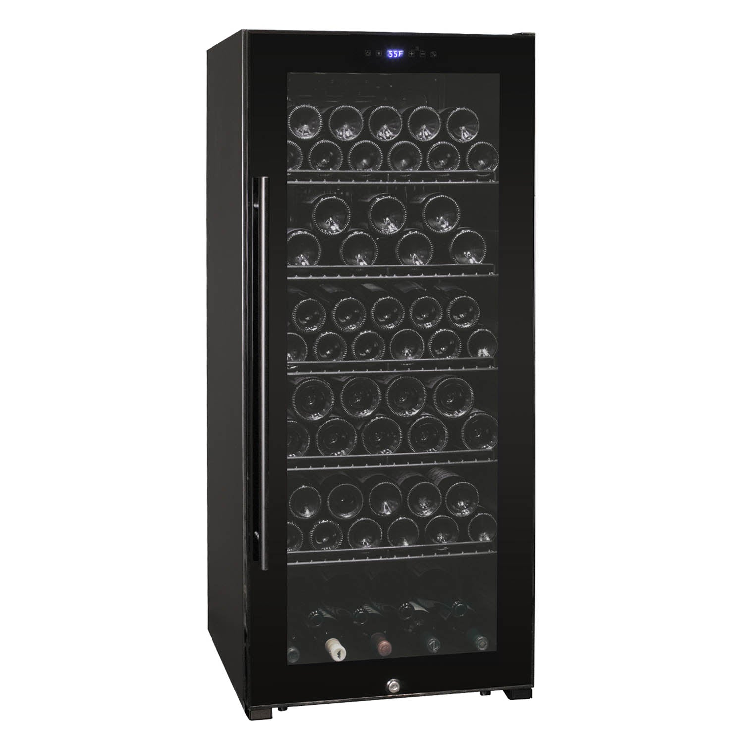 Contemporary 102 Bottle Single Zone Freestanding Wine Refrigerator with Black Glass Door - Allavino KWR102S-1BGR - Allavino - Wine Fridge Pros