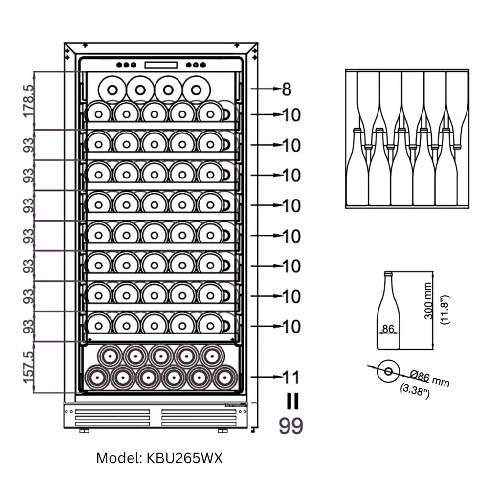 47" High Upright Wine & Beverage Refrigerator Combo with Low-E Glass Door - KingsBottle KBU265BW2 - KingsBottle - Wine Fridge Pros