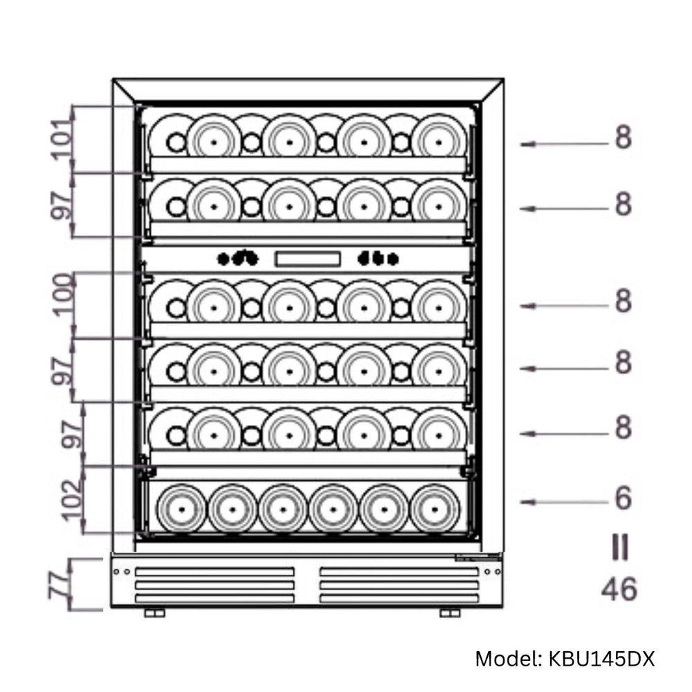 24 Inch Under Counter LOW-E Glass Door Dual Zone Wine Cooler - KingsBottle KBU145DX - KingsBottle - Wine Fridge Pros