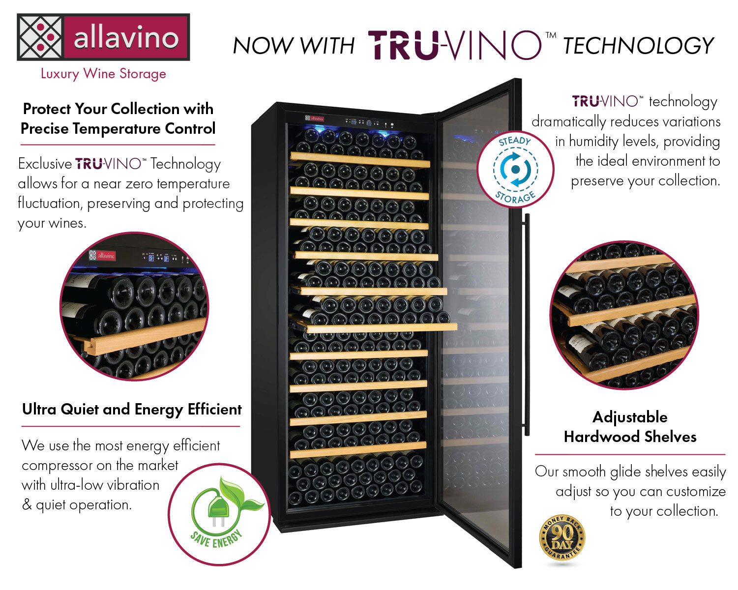 63" Wide Vite II Tru-Vino 554 Bottle Dual Zone Black Side-by-Side Wine Refrigerator - Allavino 2X-YHWR305-1B20 - Allavino - Wine Fridge Pros