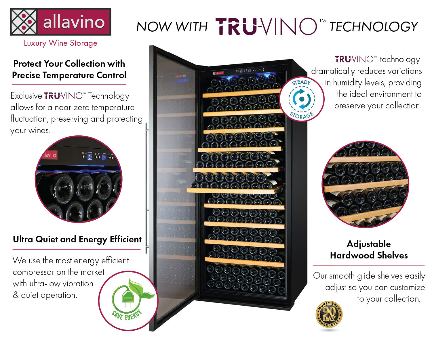 63" Wide Vite II Tru-Vino 554 Bottle Dual Zone Stainless Steel Side-by-Side Wine Refrigerator - Allavino 2X-YHWR305-1S20 - Allavino - Wine Fridge Pros