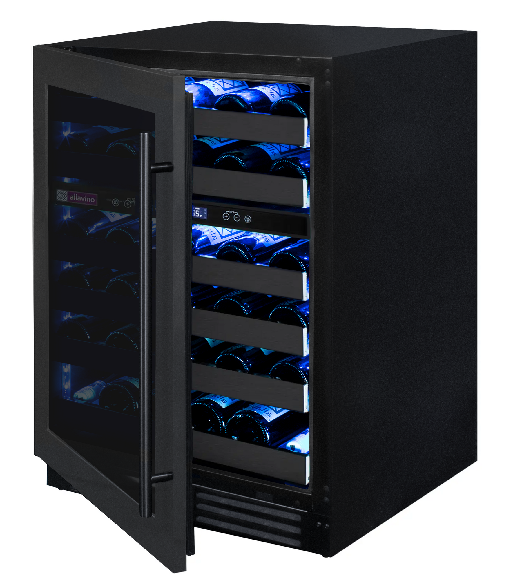 Reserva Series 50 Bottle 34" Tall Dual Zone Left Hinge Black Stainless Steel Wine Cooler Refrigerator - Allavino BDW5034D-2BSL - Allavino - Wine Fridge Pros