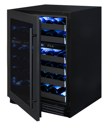 Reserva Series 50 Bottle 34" Tall Dual Zone Left Hinge Black Stainless Steel Wine Cooler Refrigerator - Allavino BDW5034D-2BSL - Allavino - Wine Fridge Pros