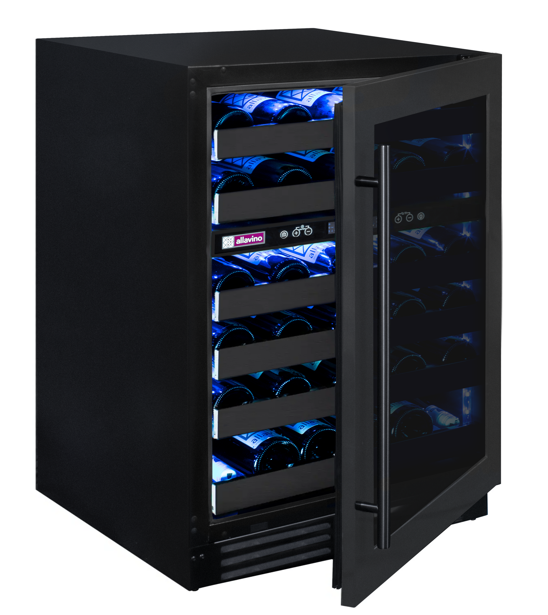 Reserva Series 50 Bottle Dual Zone Undercounter Wine Cooler Refrigerator with Black Stainless Steel Door - Right Hinge - Allavino BDW5034D-2BSR - Allavino - Wine Fridge Pros