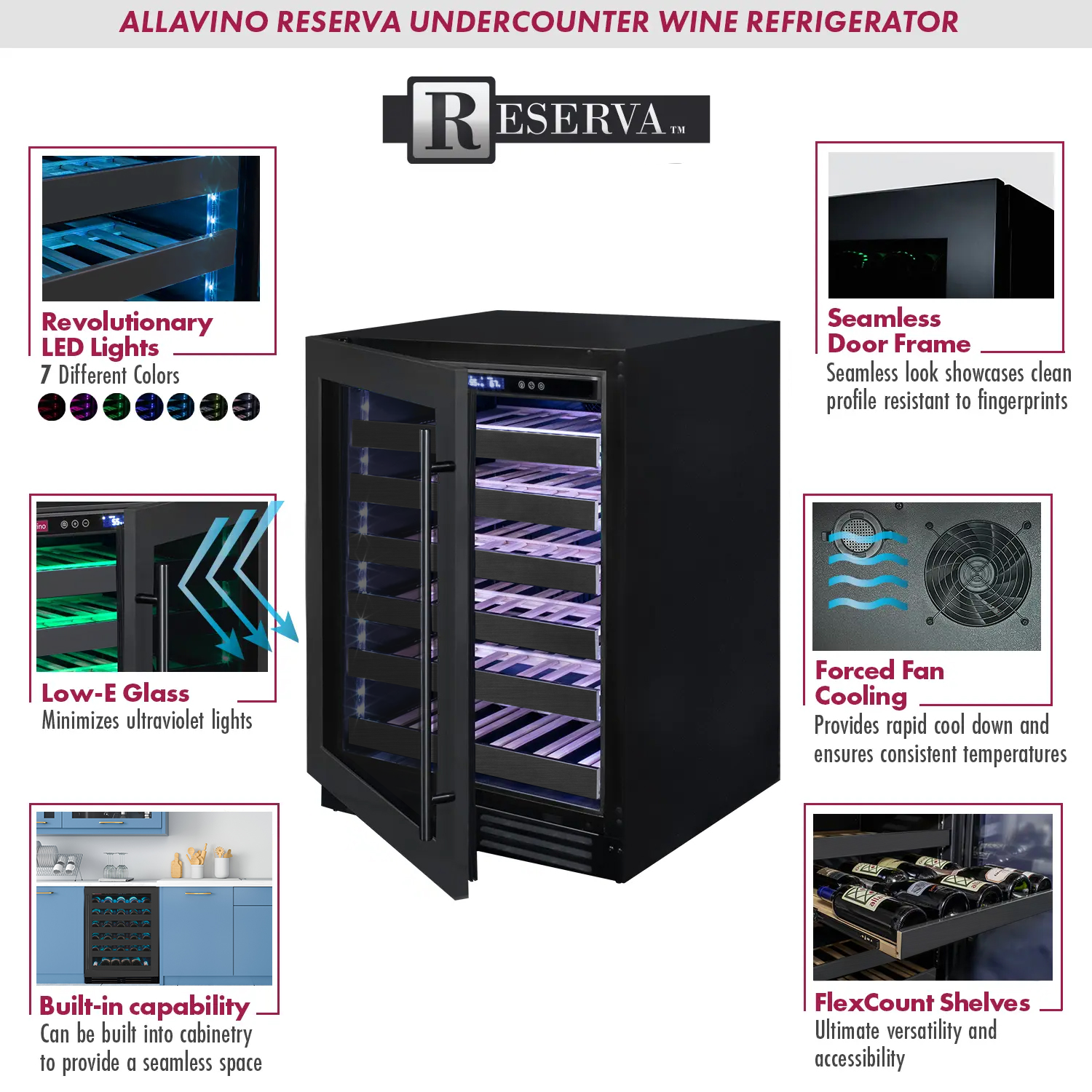 Reserva Series 50 Bottle 34" Tall Single Zone Left Hinge Black Stainless Steel Wine Cooler Refrigerator - Allavino BDW5034S-1BSL - Allavino - Wine Fridge Pros