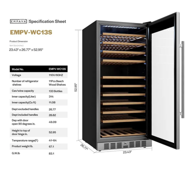 Empava WC13S 133-Bottle Wine Cooler - Empava - Wine Fridge Pros