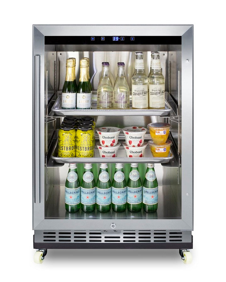 24" Wide Outdoor Mini Reach-In Beverage Center with Dolly - Summit SCR611GLOSRI - Summit - Wine Fridge Pros