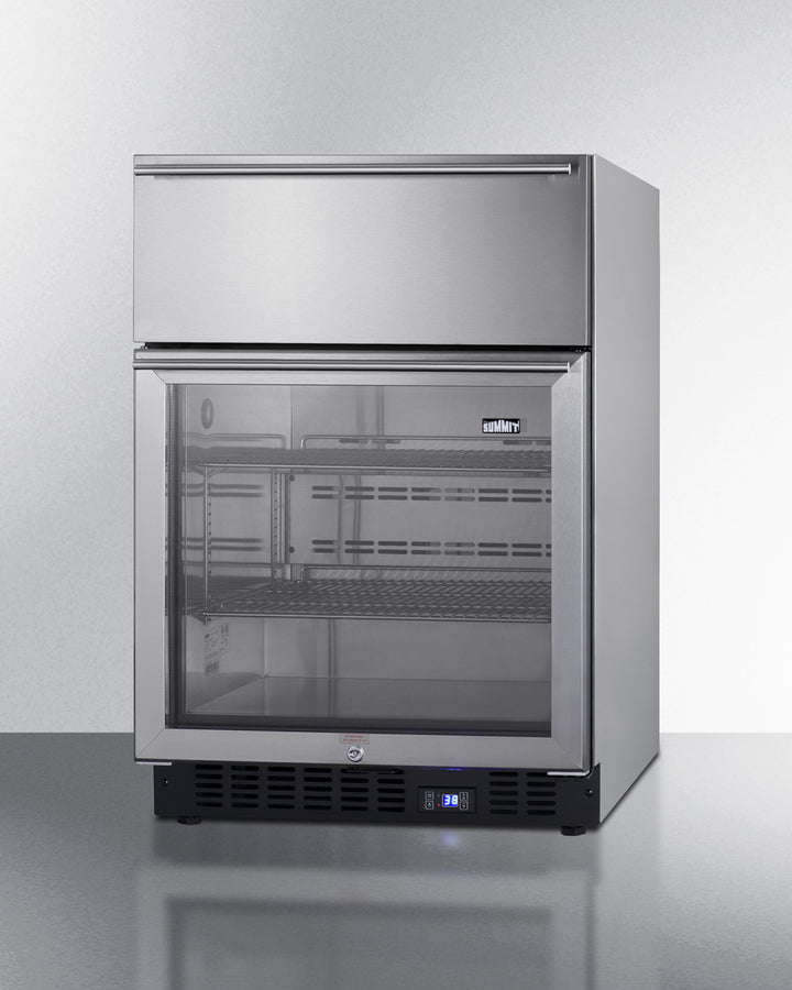 24" Wide Built-In Commercial Beverage Refrigerator With Top Drawer Summit SCR615TDCSS - Summit - Wine Fridge Pros