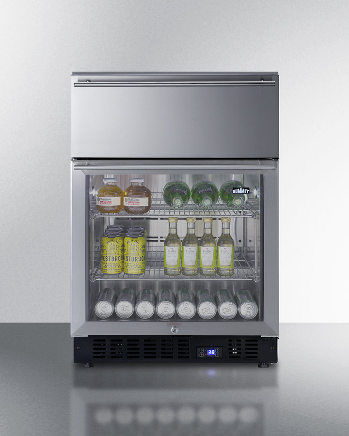24" Wide Built-In Commercial Beverage Refrigerator With Top Drawer Summit SCR615TDCSS - Summit - Wine Fridge Pros