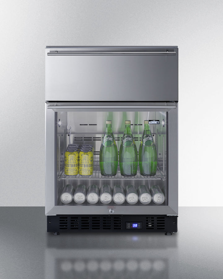 24" Wide Built-In Commercial Beverage Refrigerator With Top Drawer Summit SCR615TDCSS - Summit - Wine Fridge Pros